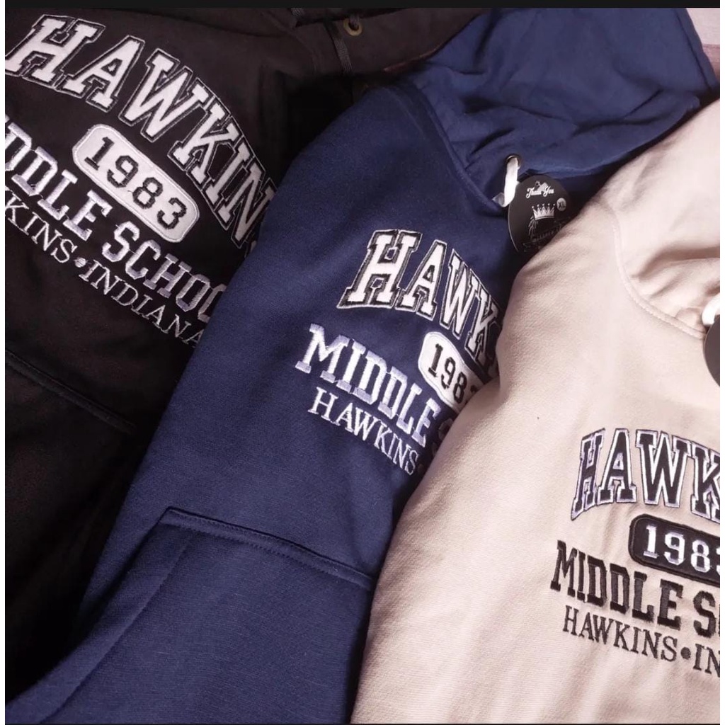 Jaket Hoodie HAWKINS Middle School 1983 embroid Logo Bordir Premium - Jaket Sweater Hoodie Pria Terbaru Sweater Wanita Aesthetic logo bordir Bahan Tebal Gramasi 280