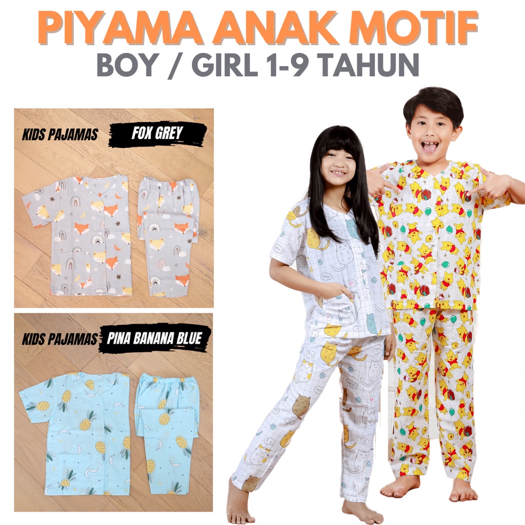 PIYAMA ANAK 1-9 TAHUN / Katun Laki Laki Perempuan / Pajamas Bobo Cewe Cowo / Boy Girl UNISEX Animal