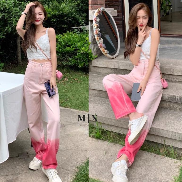 REKOMENDASI MIX COLOUR HIGHWAIST JEANS IMPORT DENIM PINK CELANA PANTS CULLOTE BAGGY TIEDYE MX849