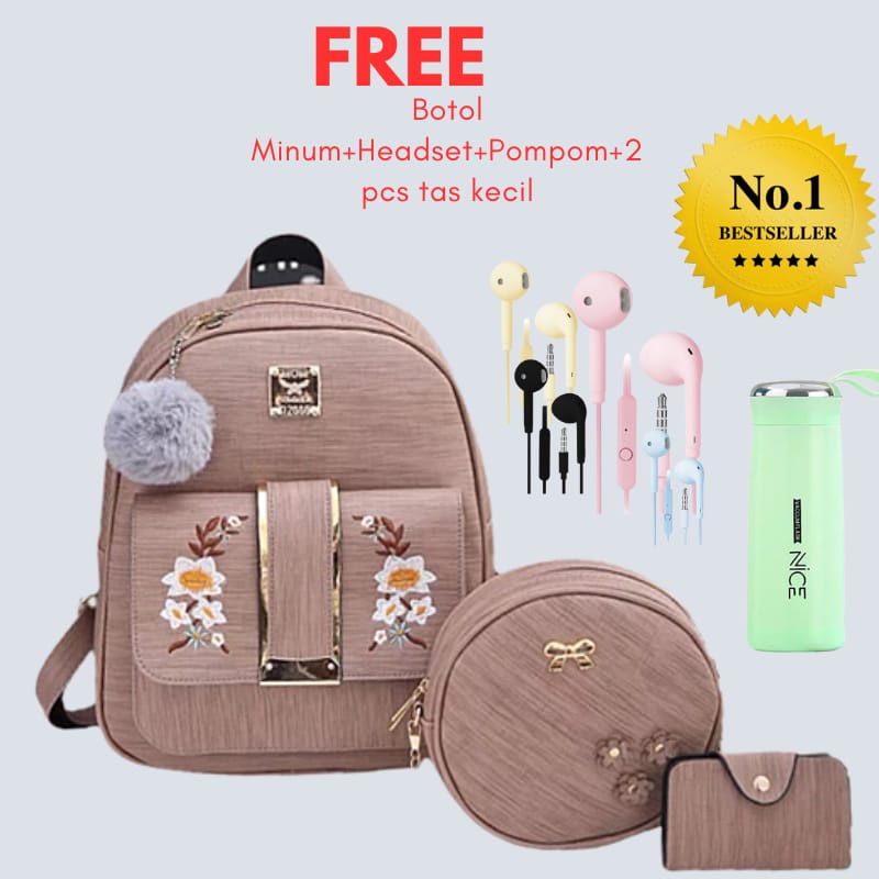 TASMURAH30_Tas Ransel Golden flower 3 in 1 Ala Korea Tas Anak Sekolah