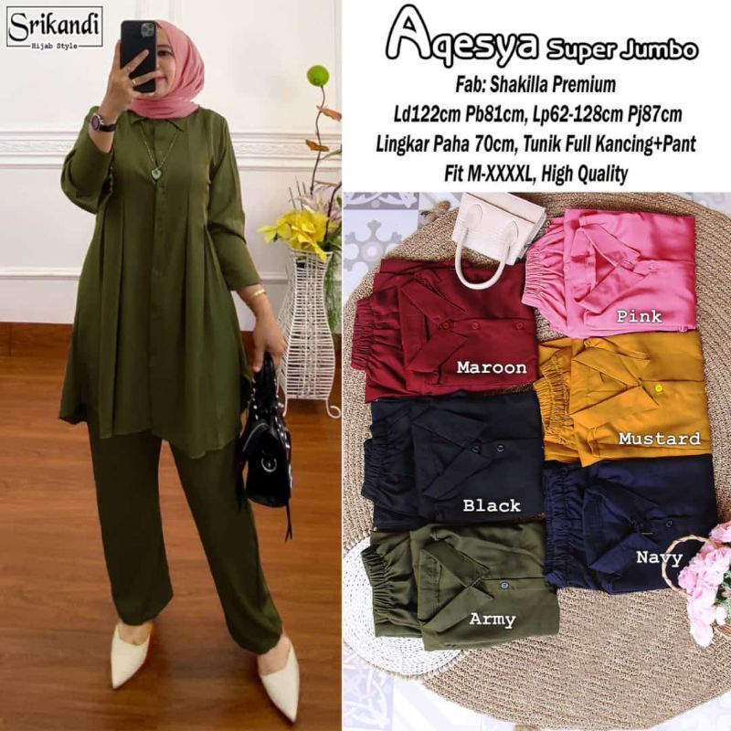 Aqesya set by srikandi / setelan tunik polos / set tunik full kancing depan / set wanita