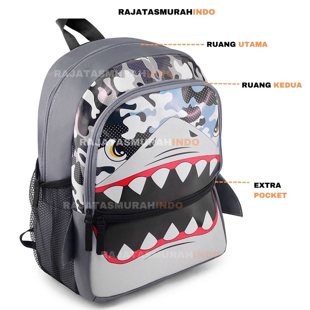 RTM - Ransel Sekolah Anak - Kids School Backpack Ukuran SD - Ransel Dino - Ransel Hiu