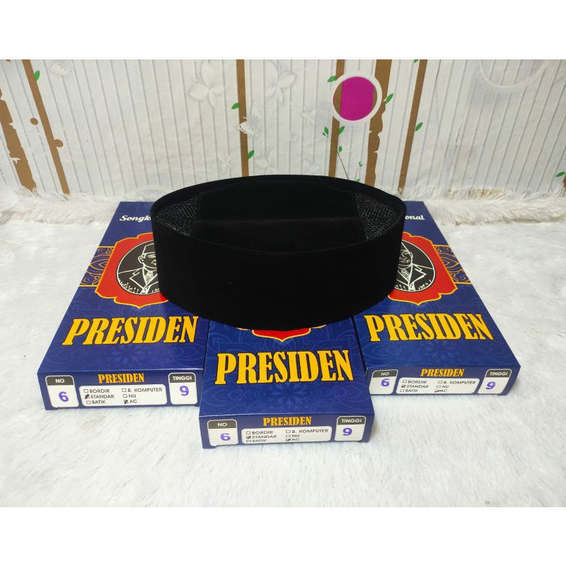 SONGKOK HITAM POLOS AC/ NON AC / PECI KOPYAH KOPIAH ANAK & DEWASA EXCLUSIVE MERK PRESIDEN