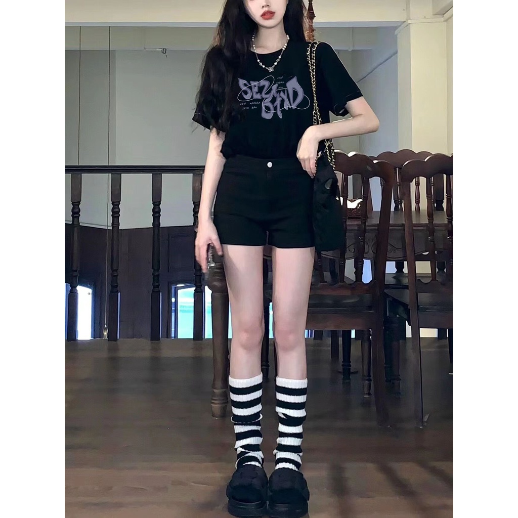 EUNII T-shirt Lengan Pendek Retro English Korean Style/Kaos Atasan Wanita/Baju Kaus Oversize Wanita/Kaos Wanita