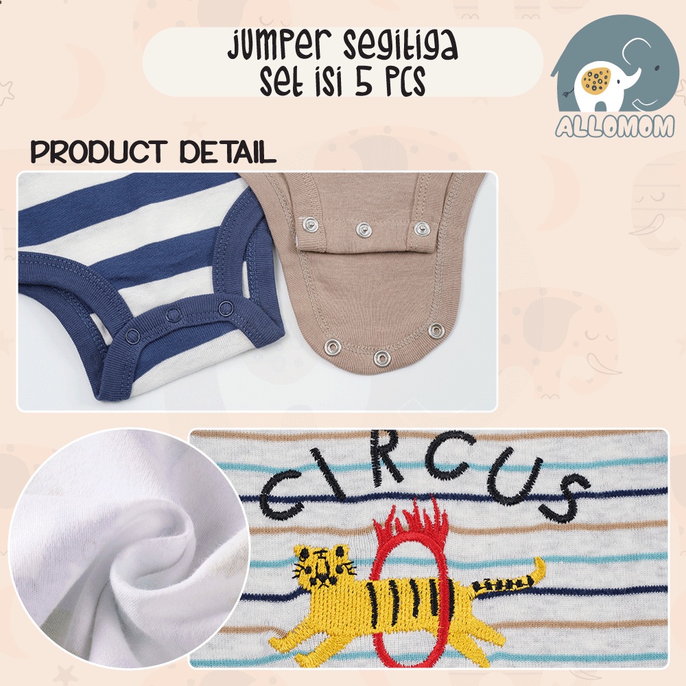 JUMPER SETIGA BABY KODOK SEGITIGA SET ISI 5 PCS / BAJU BAYI / ROMPER BABY 5 IN 1