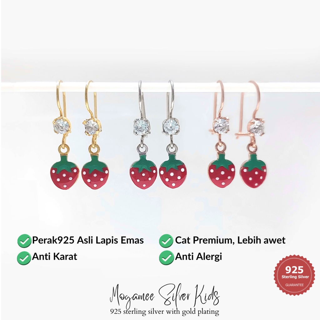 Anting Anak Strawberry Perak 925 Asli Lapis Emas