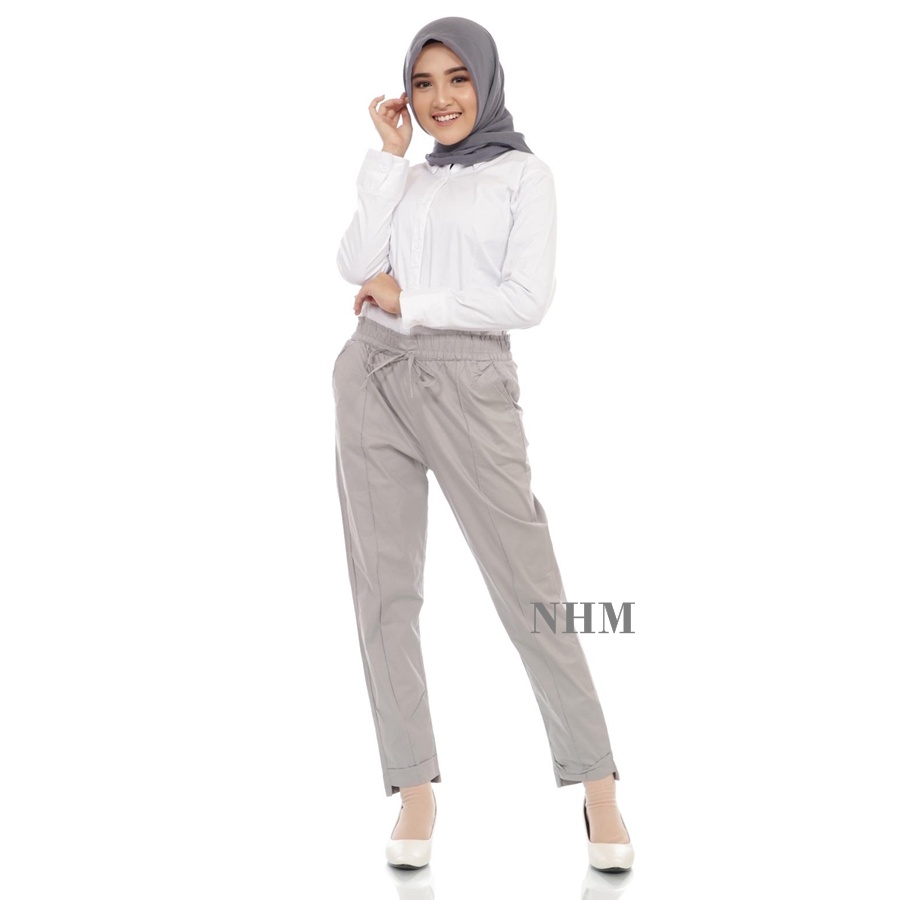 NHM Celana Kerja Panjang Wanita Doty Pants Nisa Asimetris Polos, Celana Jumbo Wanita banyak warna