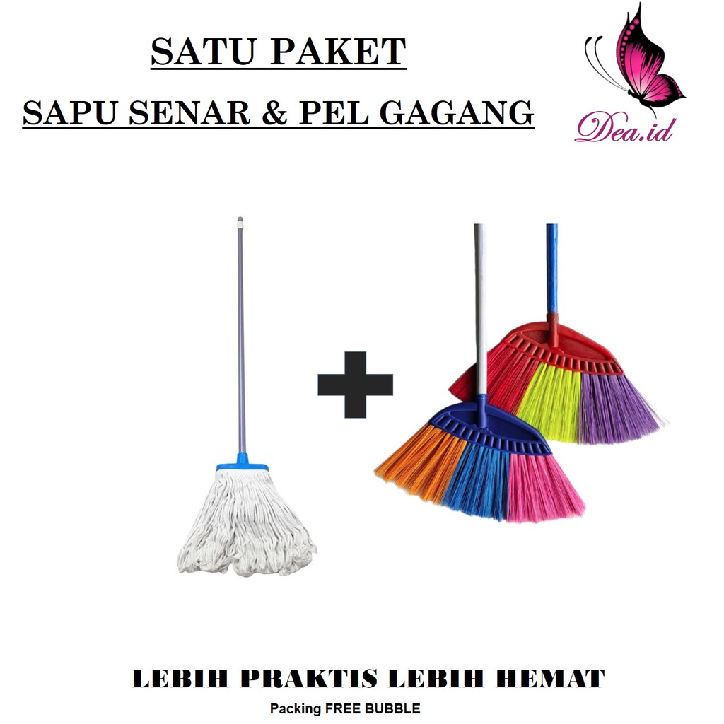 PAKET HEMAT 2 IN 1 SAPU SENAR DAN PEL LANTAI GAGANG KAYU - SAPU NYLON