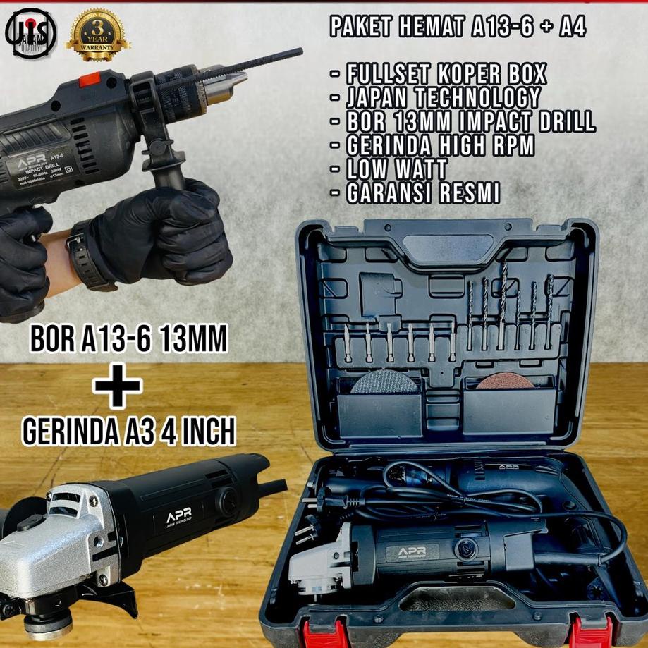 ☏ Promo Mesin Gerinda Combo bor 13mm 10mm komplit set mata listrik baja besi kayu tembok drill uchih