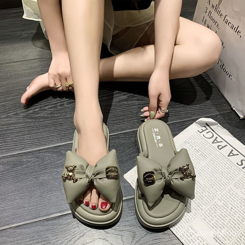 [✅BISA COD] #Sisjuly# Sandal baru wanita modis bagian luar busur bawah tebal busur kecil harum angin