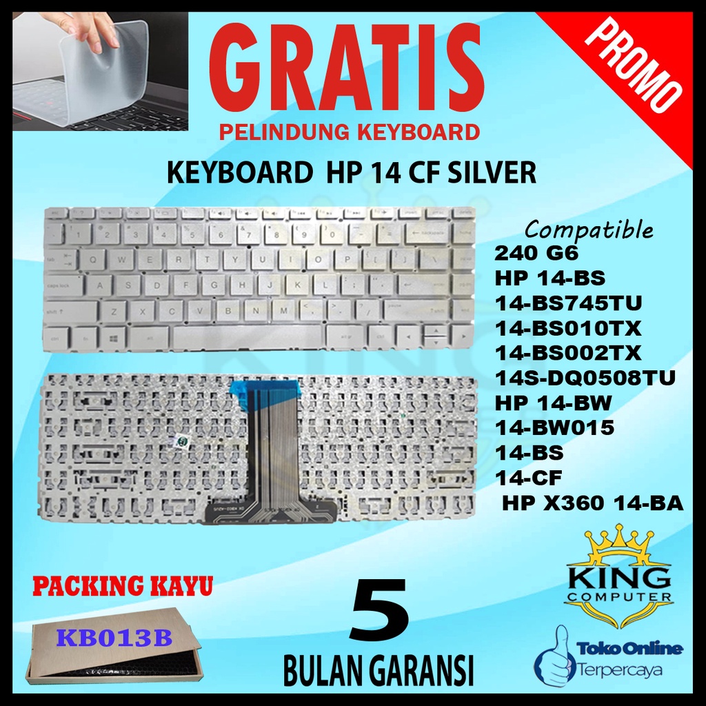 KEYBOARD HP PAVILION 14S-CF 14-DH KABEL PANJANG SILVER FREE PELINDUNG KEYBOARD