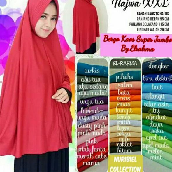 Bergo ROBBANI Instan Najwa XL SERUT PITA Elrahma Bergo Kaos Super Jumbo Jilbab SERUT PITA Kerudung H