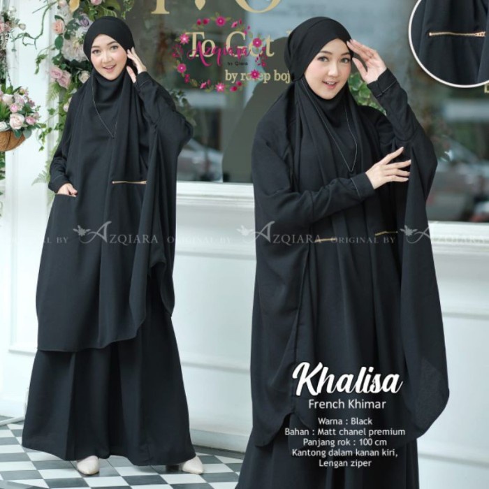gamis syar'i sar i set khimar hijab cadar lebaran wanita remaja muslim - Hitam U0I0