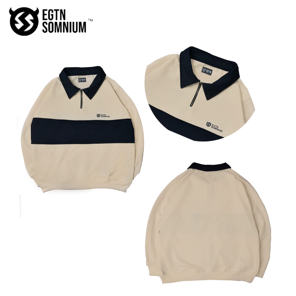 Jaket Sweater Crewneck EIGHTY NINE RUGBY Cream Edition Fashion Trendy Casual Pria Good Brand Quality Simple Kekinian