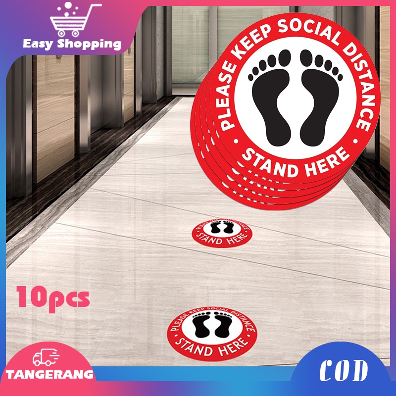 10cm Stiker Jaga Jarak Social Distancing 24cm Waterproof Stiker Lantai Jaga Jarak Silahkan Antri Disini