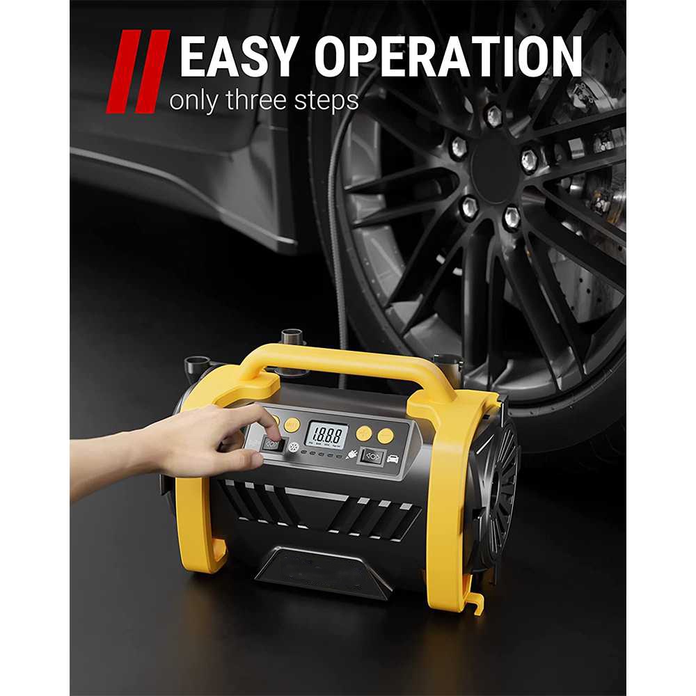 VacLife Pompa Ban Elektrik Digital Inflator Portable AC 110 V DC 12V - ATJ-6588 - Yellow