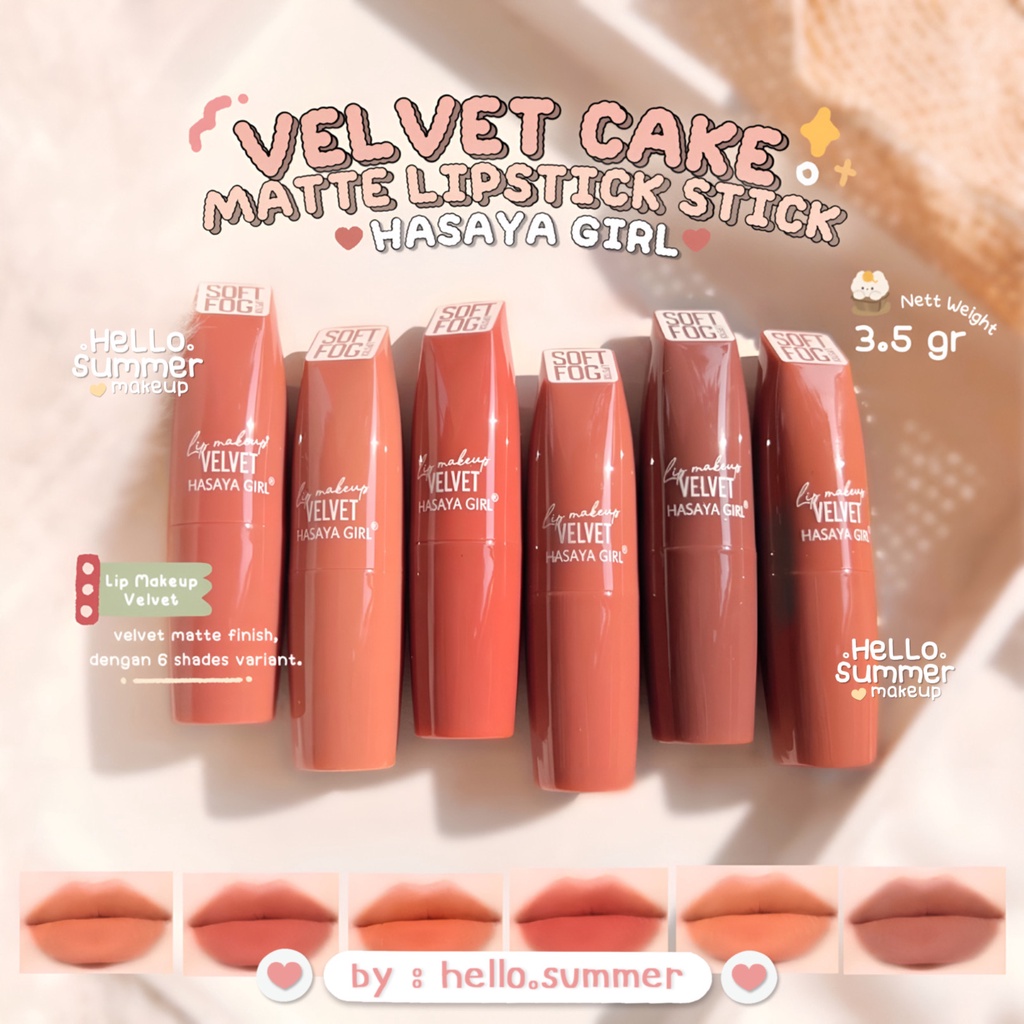 HASAYA GIRL Velvet Cake Matte Lipstick Stick 3.5 gr Ringan Lembut dibibir (Korean Color)
