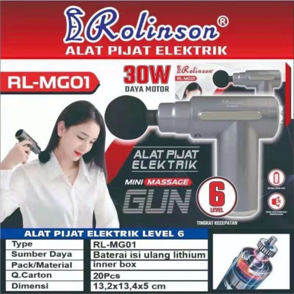 Dijual Alat Pijat Elektrik Mini Massage Gun 6 Kecepatan 30W Rolinson RL-MG01 Murah