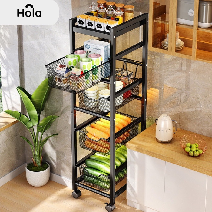 Rak Dapur Troli Rak Dapur Laci Geser Penyimpanan Bahan Makanan Baja Anti Karat