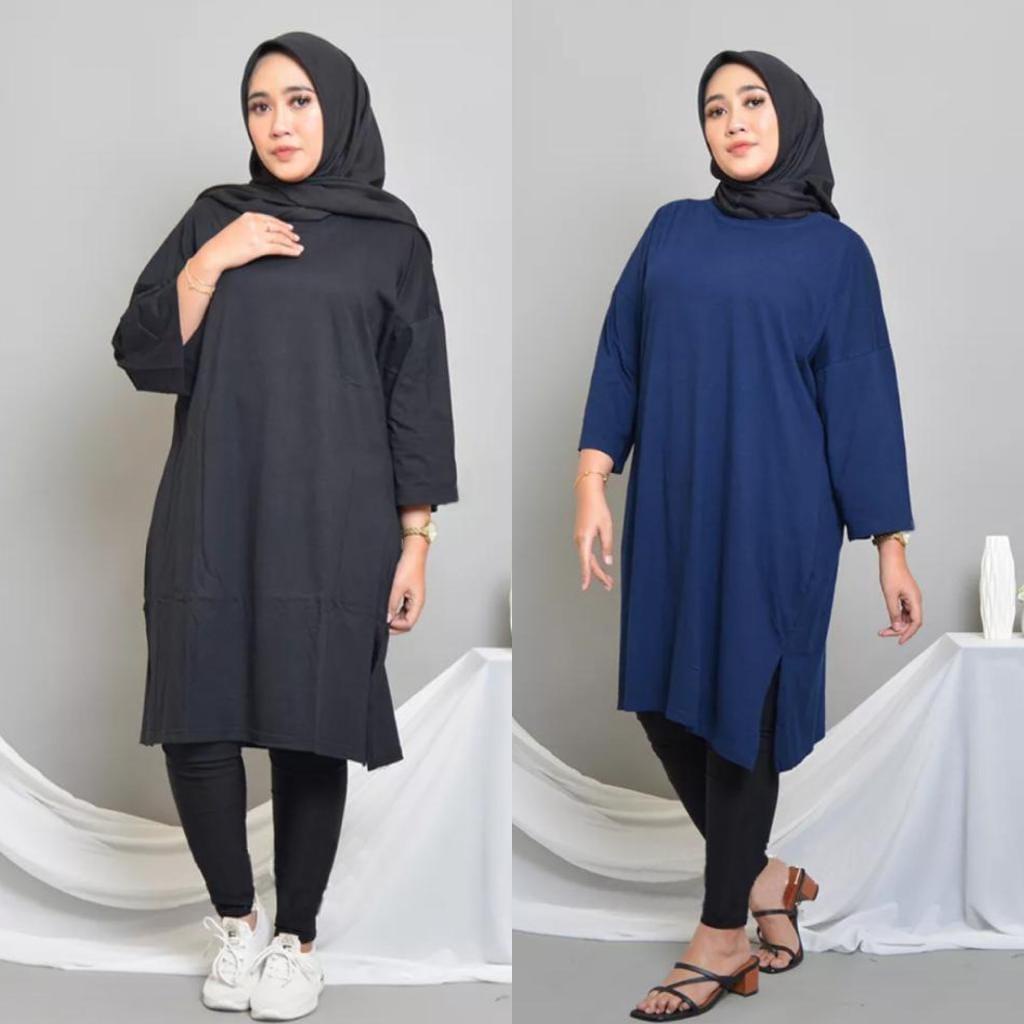Tunik Basic Oversize Polos Midi Dress Jumbo
