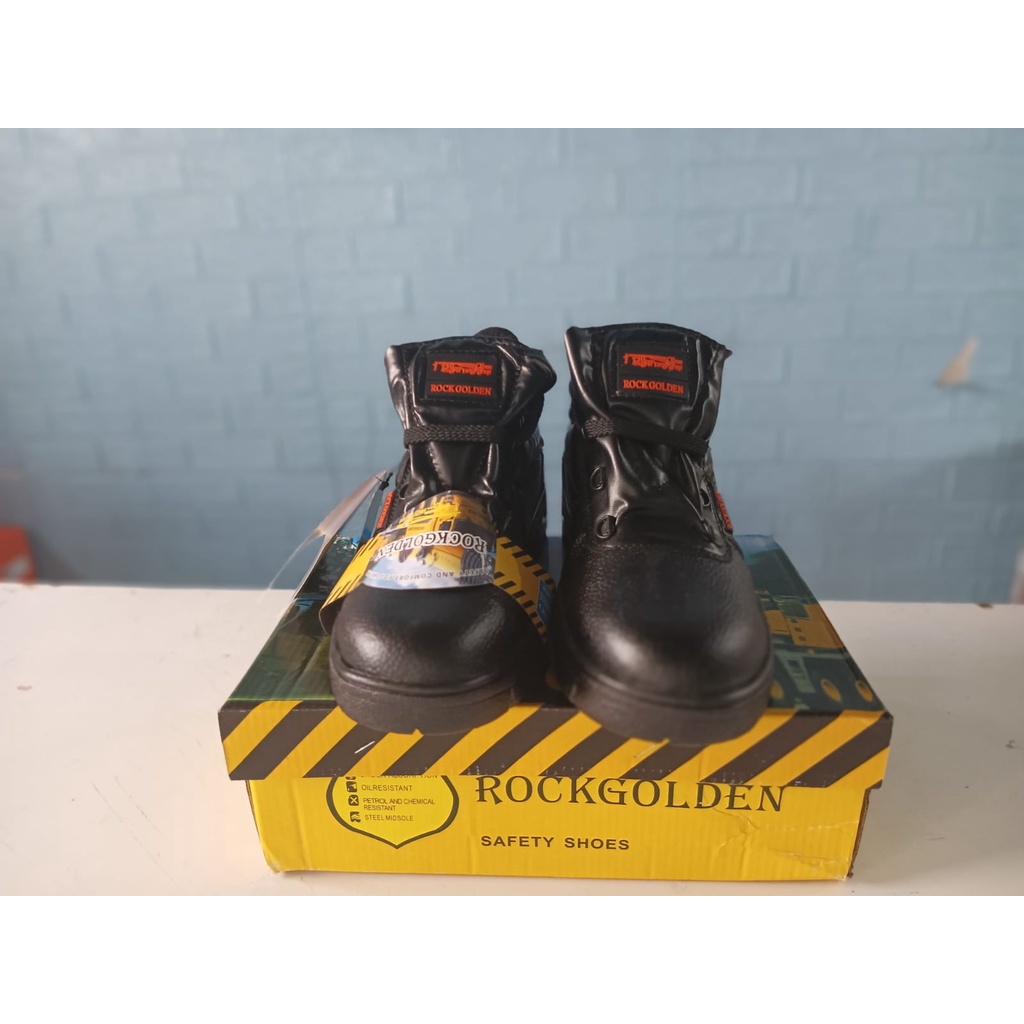 Sepatu Safety Shoes Pria Ujung Besi Middle Cut Full Black