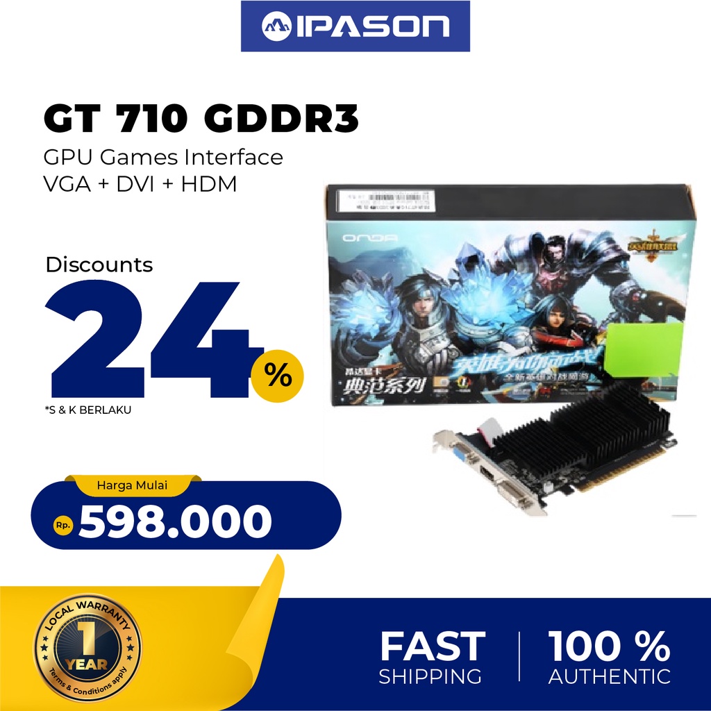 GT 710 GDDR3 GPU Games  GT710 Gold Edition-2GD3/ (ONDA) GT710 2G D3 VGA CARDS