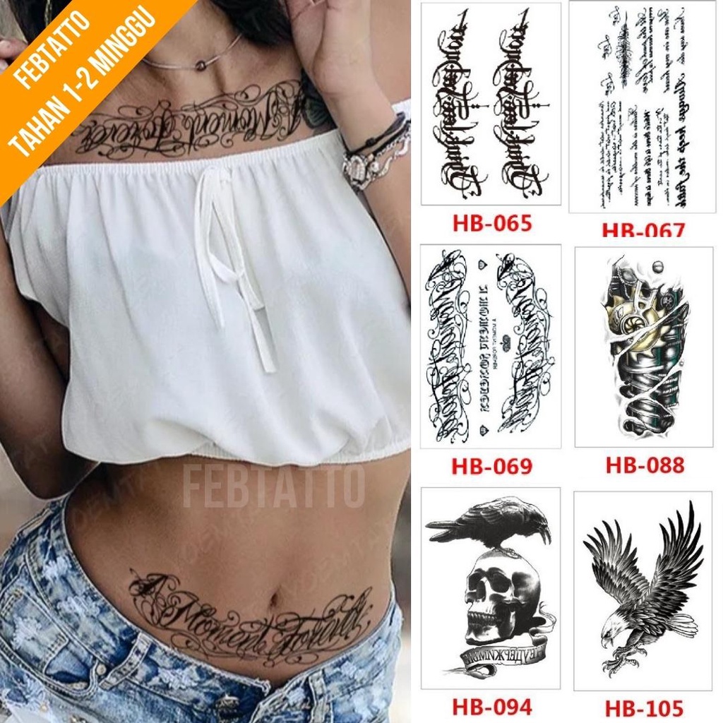 Tato Temporer Ukuran 21cmx15cm Motif Aesthetic Tatto Temporary Stiker Tato Halal Grosir Tato air motif tengkorak, burung, tulisan, tribal robot HB 069