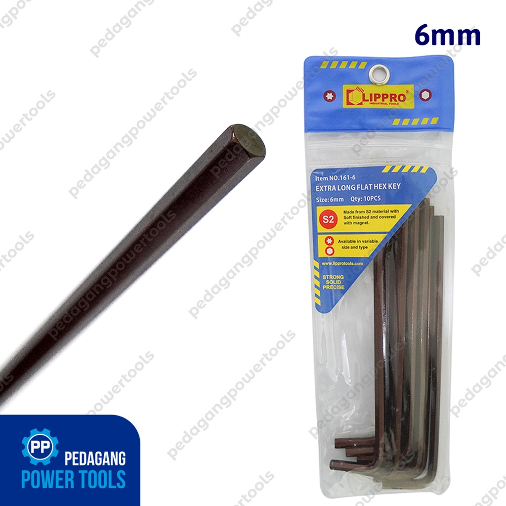LIPPRO 161 6 MM KUNCI L PANJANG FLAT S2 EXTRA LONG HEX KEY WRENCH 6MM