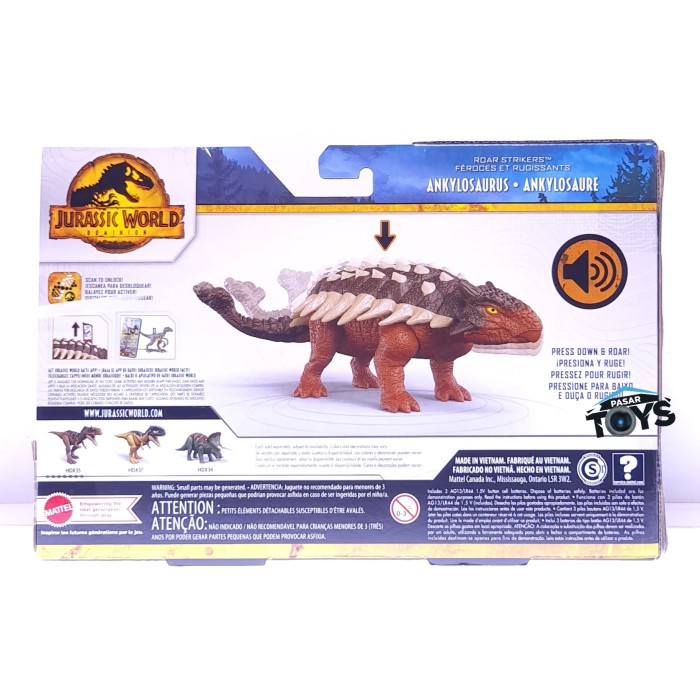 Jurassic World Dominion Roar Strikers Ankylosaurus Dinosaur Figure #Original