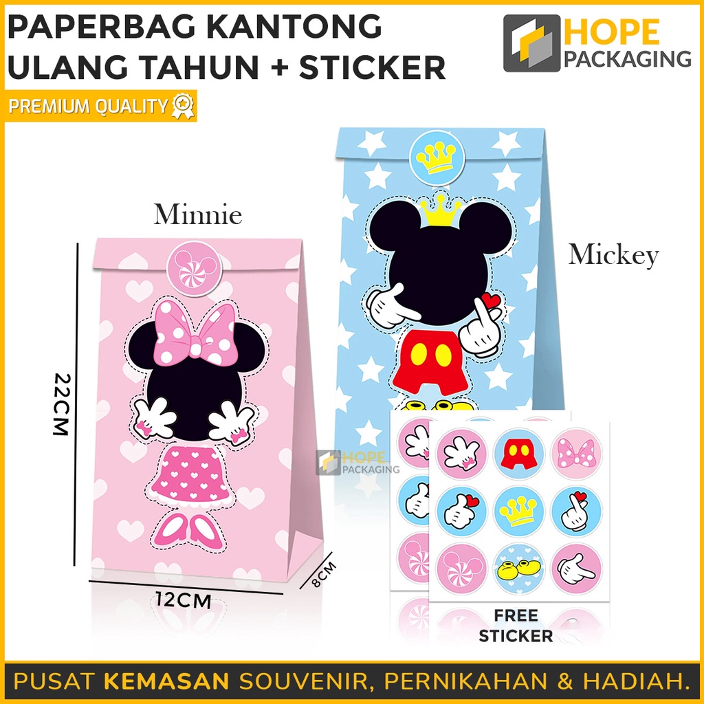 [ ISI 5 PCS ] Paperbag Kantong Ulang tahun + Sticker / Kotak Bingkisan Snack Bday /  Bag Snack Ultah Souvenir sticker ultah