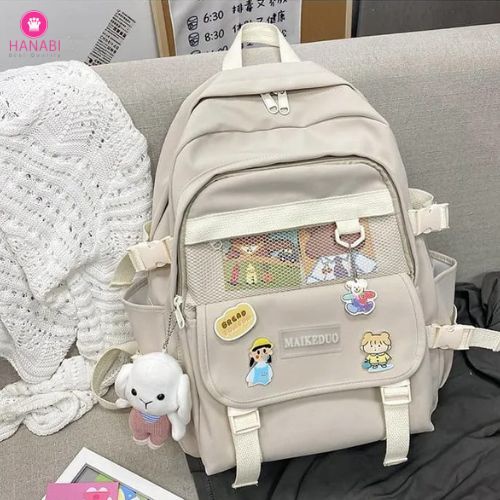 HANABI-tas ransel sekolah MOCHILA + PATCH tas ransel wanita tas jalanjalan tas korea