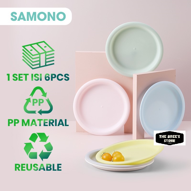 Samono Piring Set Isi 6 Pcs Plastik Microwave Plastik BPA Free Reusable Warna Warni High Quality STW02D