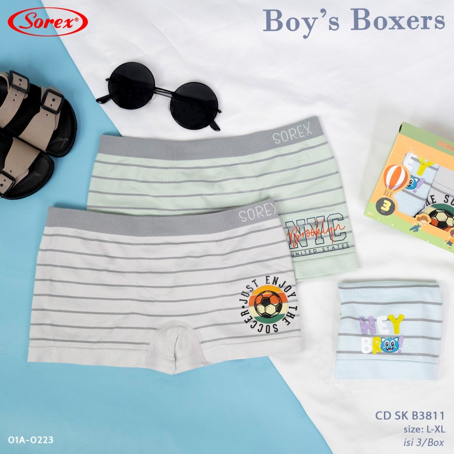 cd celana dalam boxer anak cowok sorex b3810 3811seamless microfiber nyaman lembut elastis