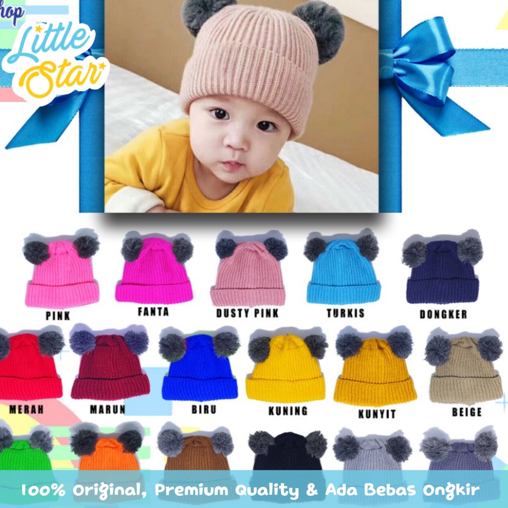 Topi Rajut Kupluk Bayi Pom Pom Polos Premium Anak Baby Laki Perempuan