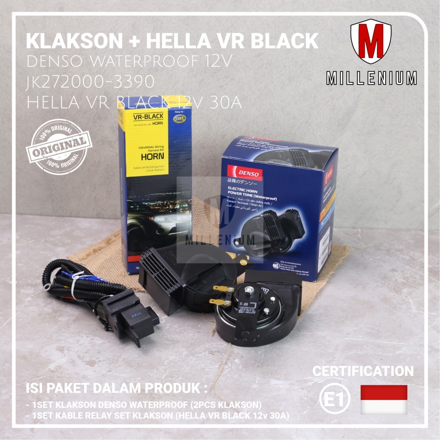 KLAKSON KEONG MOBIL MOTOR DENSO WATERPROOF + KABEL RELAY SET ORIGINAL