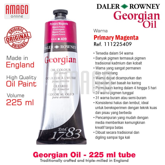 

DALER-ROWNEY - GEORGIAN OIL PAINT 225 ml - PRIMARY MAGENTA - 111225409