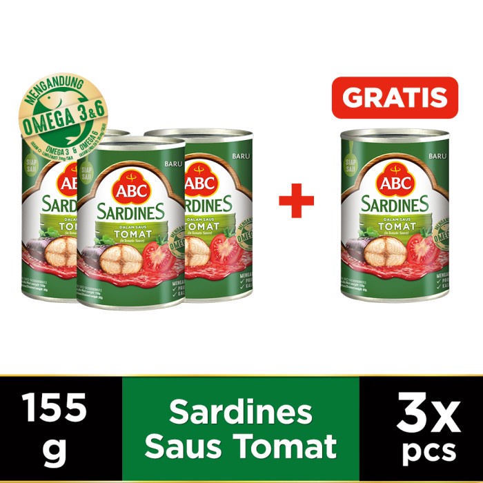 

Abc Sarden Saus Tomat 155 G - Buy 3 Get 1 Pcs Free