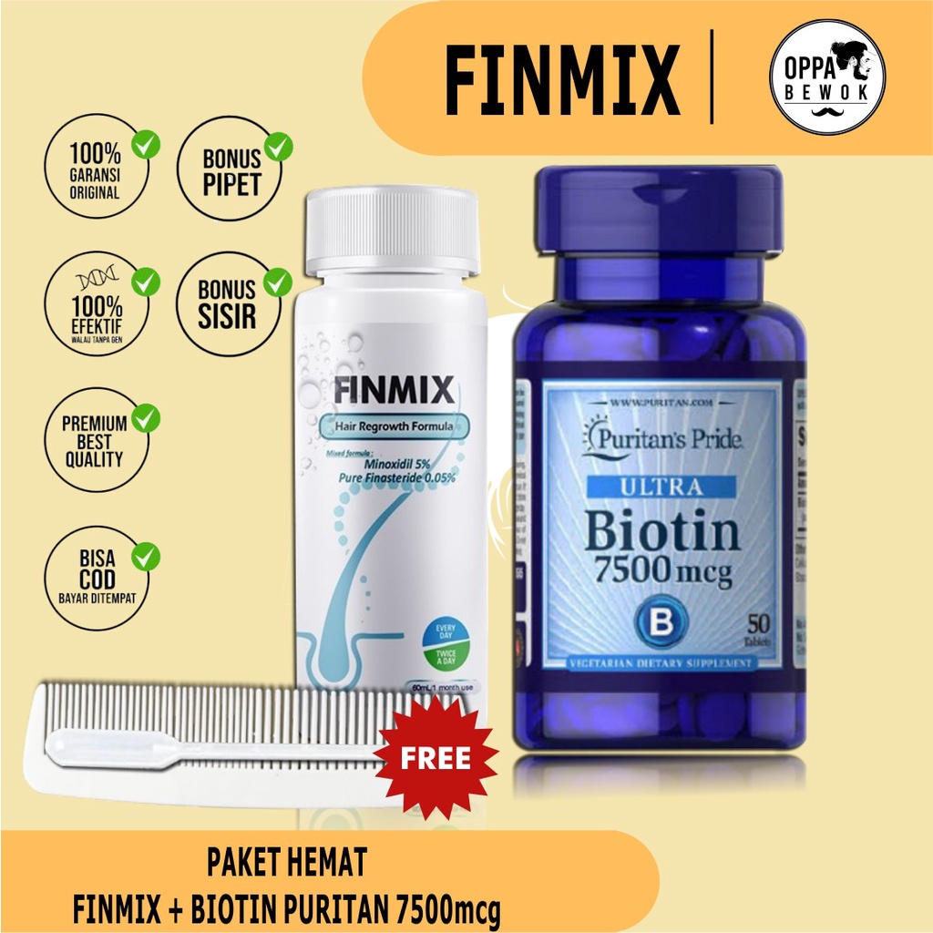 PAKET HEMAT INSTAN BREWOK MINOXIDIL DAN BIOTIN 7500 Mcg ORIGINAL 100% TERMURAH TERBARU FREE PIPET