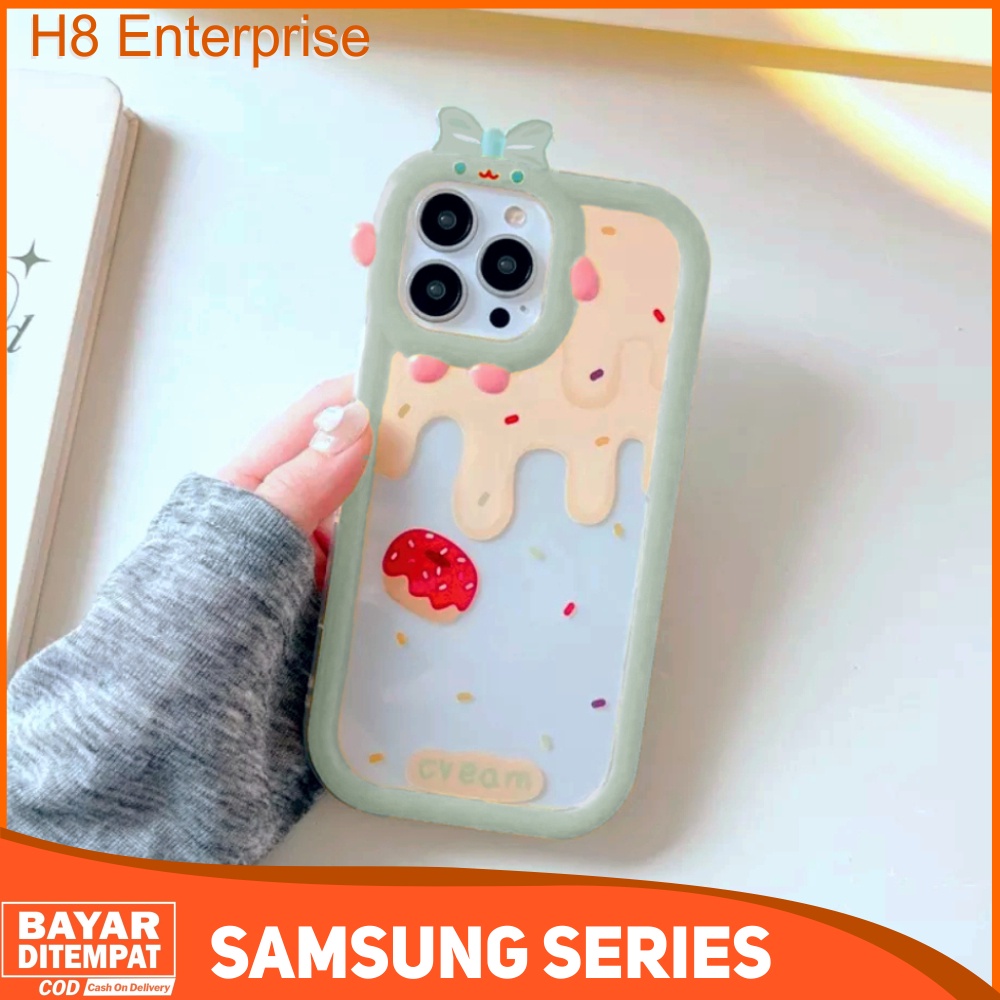 Case Samsung A02S A03S A04S A12 M12 A13 4G 5G A22 4G A23 A32 5G M32 4G Casing Cute Dounat 3D Camera Monster Character Silicon Premium Silver