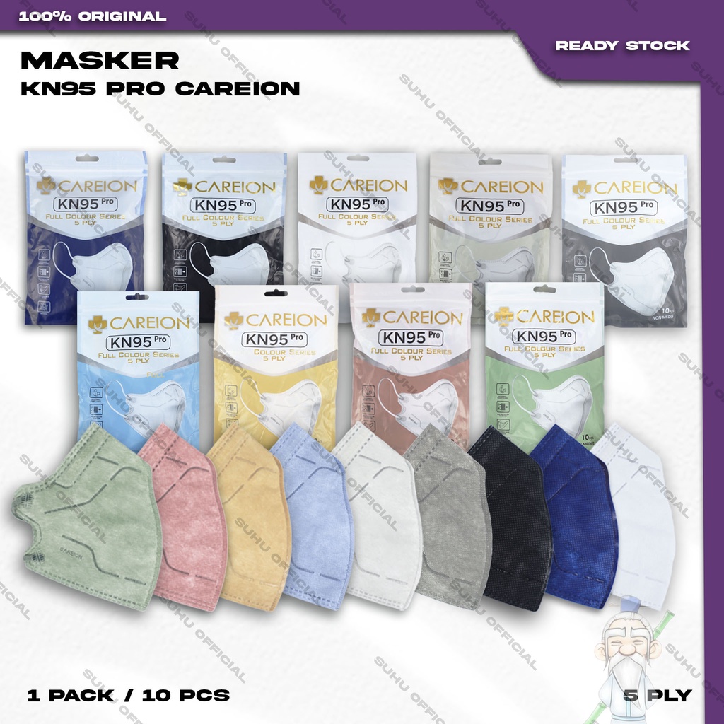 Masker KN95 PRO CAREION 5Ply Isi 10Pcs Warna Babyblue Biru Muda Hybrid Earloop Surgical Mask Kemenkes