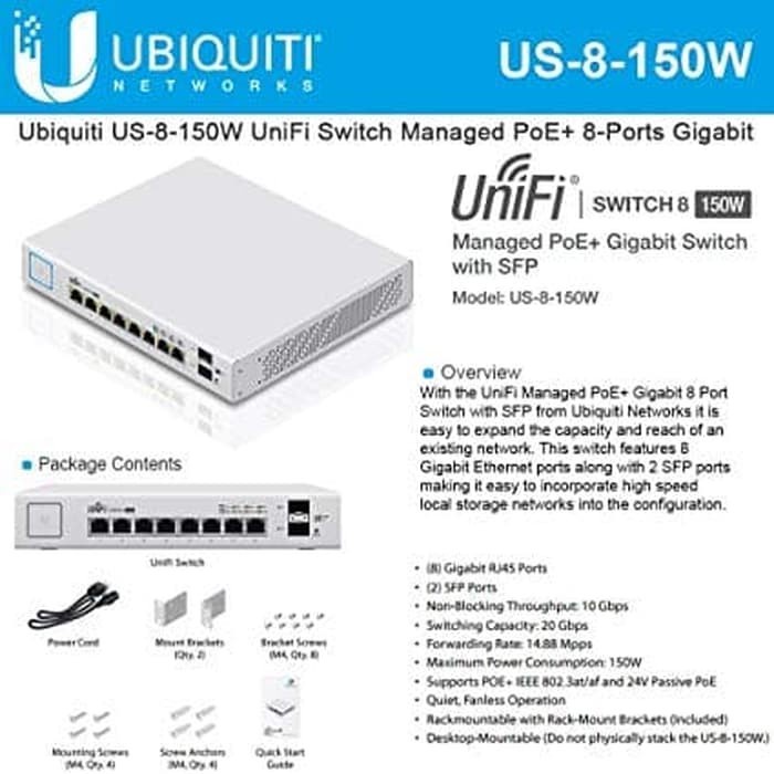 Ubiquiti Unifi Switch 8port 150w / Us-8-150w