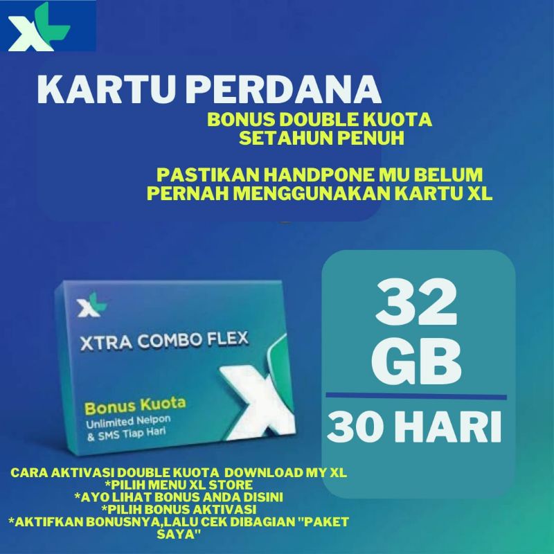 Kartu perdana XL 32GB 1bulan/ extra combo flex