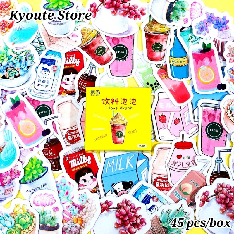 

45 pcs Sticker Box Japan Convenience Drink Food Beverage Dekorasi Planner Scrabook Journal