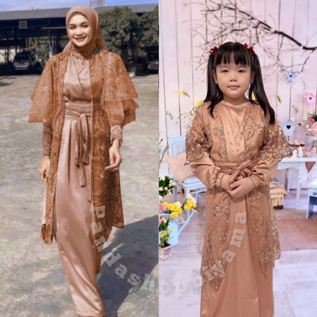 Gamis Terbaru Outer Arabella Couple Ibu dan Anak Brukat Tile Premium/Cardigan Kondangan/Pesta/Dress Remaja