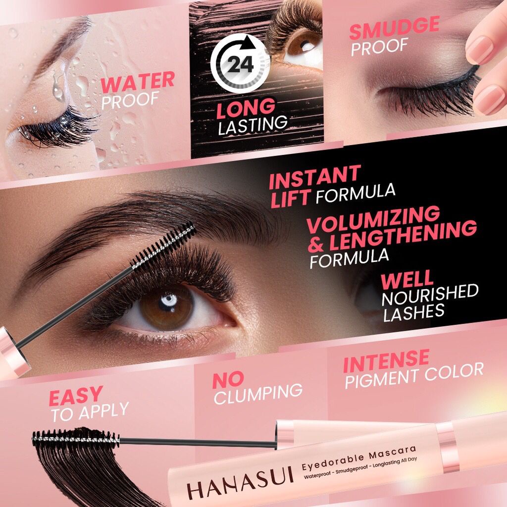 HANASUI Eyedorable Mascara 8ml | 4D Silk Fiber Mascara | Maskara Black Waterproof Tahan Lama