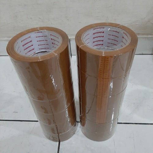 [𝗦𝗨𝗣𝗘𝗥 𝗞𝗨𝗔𝗧] Lakban Printech Anti Putus Bening / Coklat 2 inch x 100 YARD OPP TEBAL DAN KUAT