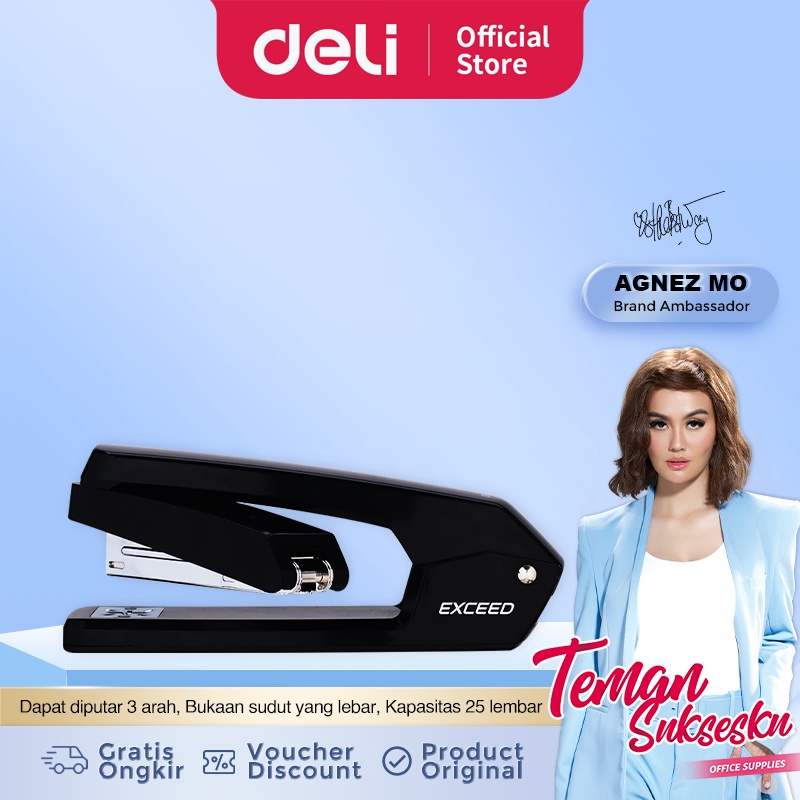 Deli Stapler dapat Diputar 3 Arah 25 Lembar, 24/6 dan 26/6 Setengah Strip Stapler E0434