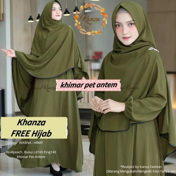 MURAH Gamis Dress Syari Busui Polos L XL JUMBO KHANZA Warna HIJAU ARMY