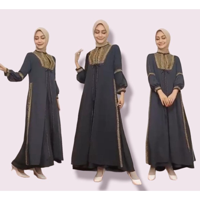 Gamis Gamis abaya turkey by larrissa jubah gold dan rose gold / baju muslim - HitamGold, M(Z7V6) Aba