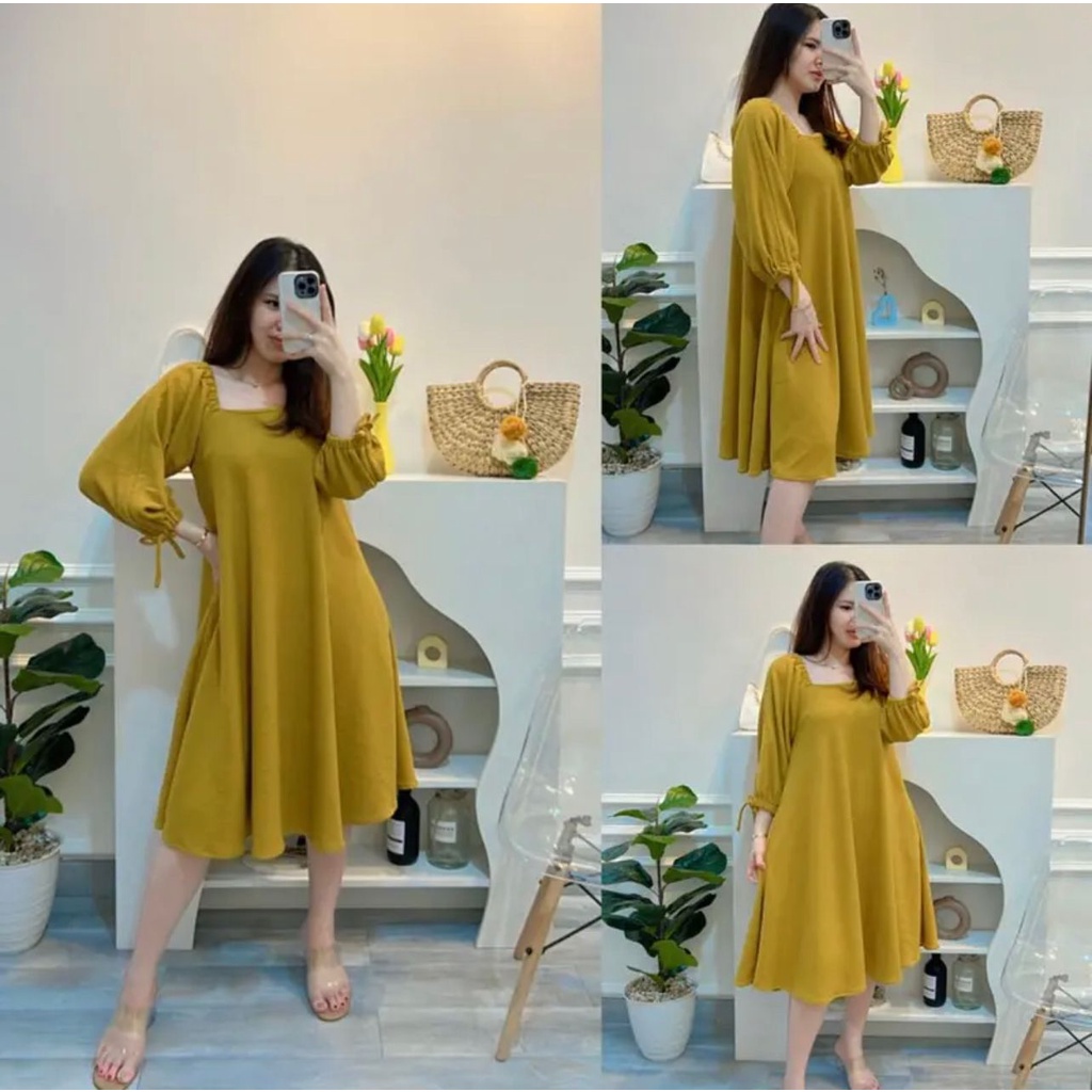 ASTER DRESS MIDI GAMIS WANITA MUSLIMAH AIRFLOW CRINCKLE DEODORA